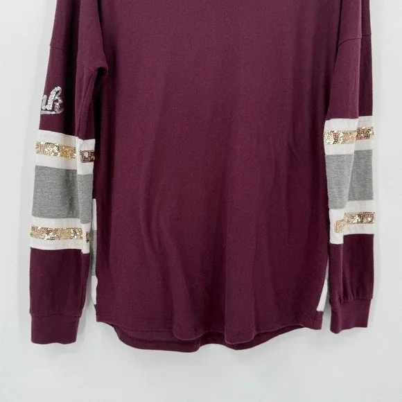 PINK Victoria's Secret Sequins V‎ Neck Long Sleeve Sweatshirt Burgundy XS - Picture 15 of 16